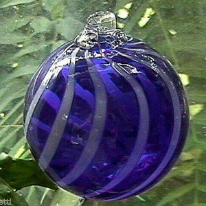 Hanging Glass Ball 4" Diameter Cobalt Blue with White Swirl (1) HB3